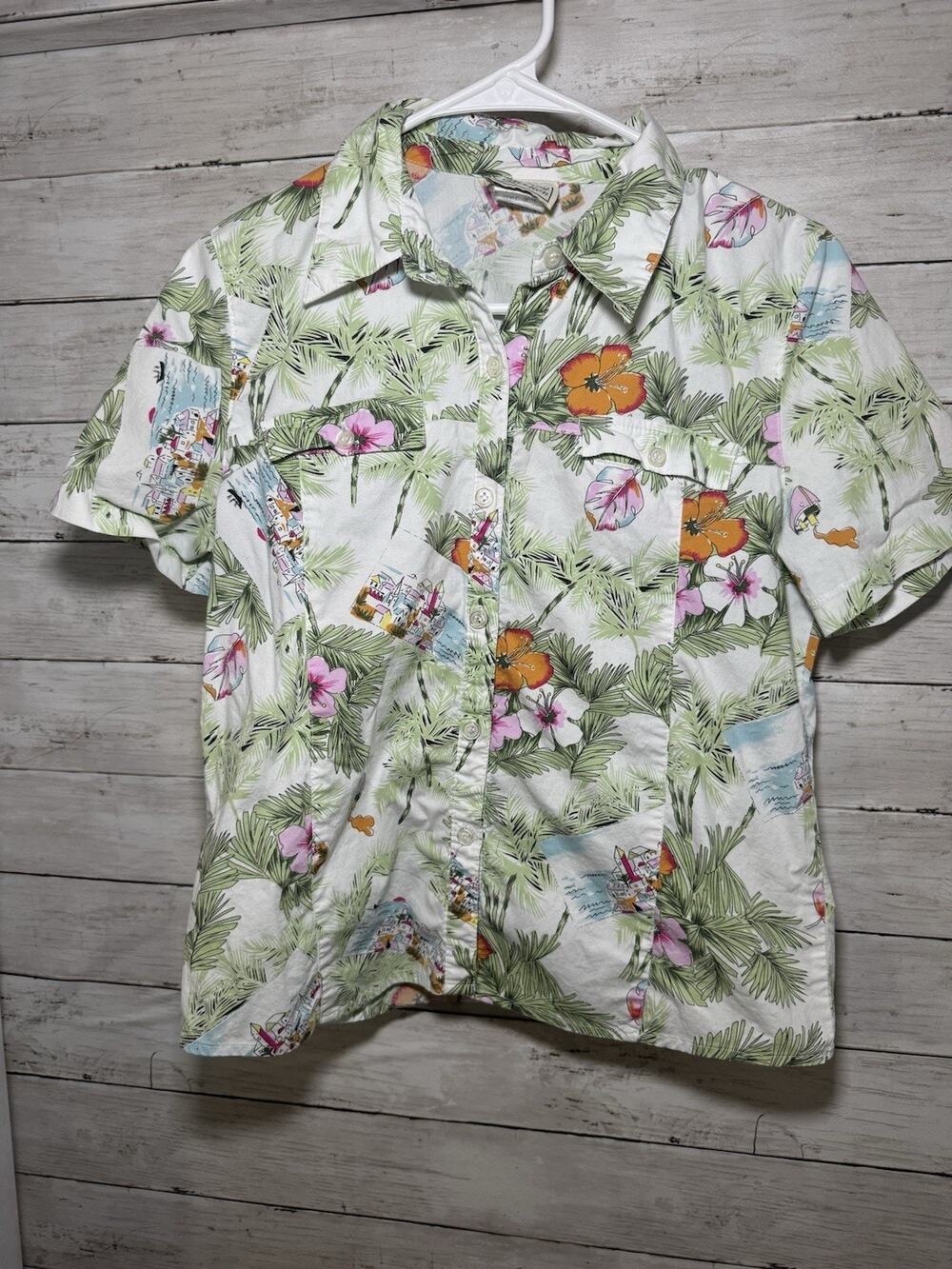 Womens Vintage Tropical Floral Hawaiian Button Down Shirt Size Small 6 EUC